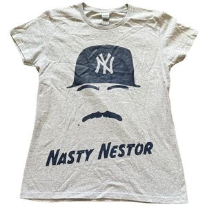 A102-Grey & blue Nasty Nestor Yankees tee #Yankees